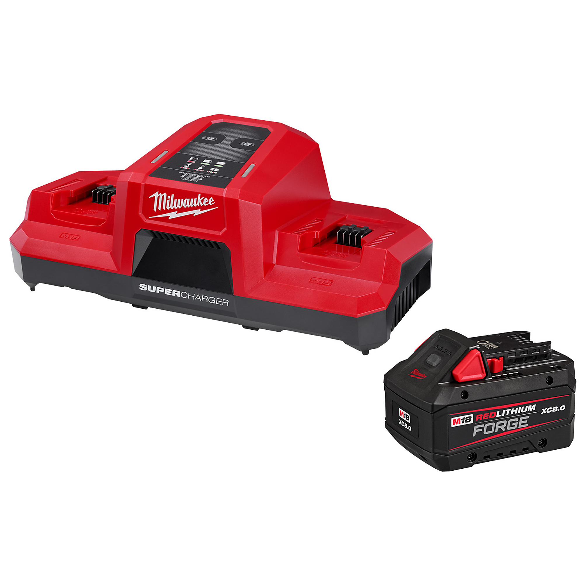 Milwaukee M18™, M18 Dual Bay Super Charger Starter Kit, Volts 18 Battery Type Lithium-ion, Batteries (qty.) 1 Model# 48-59-1881SC